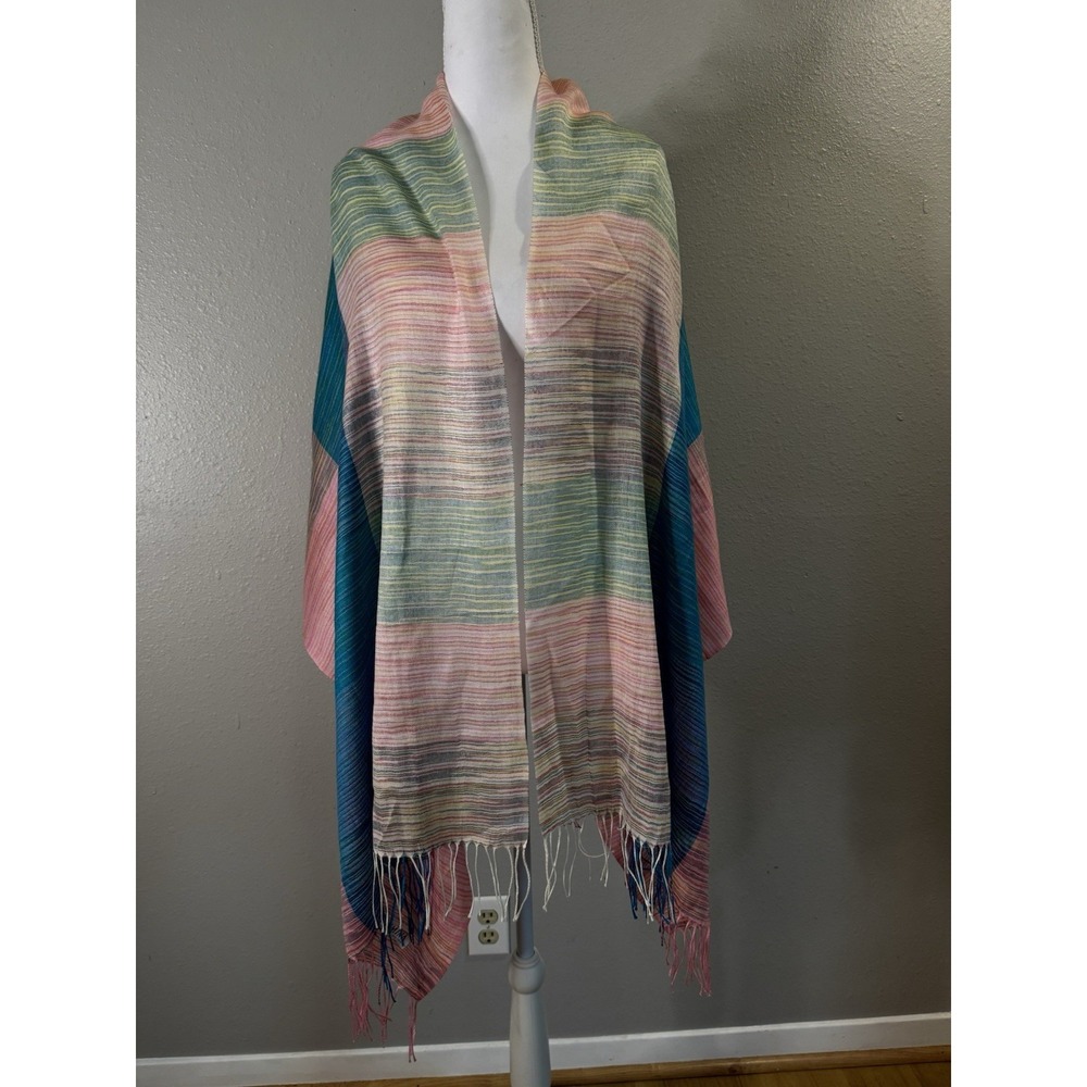 Pashmina Silk 70/30 Striped Scarf Wrap Boho‎ Whimsigoth Lagenlook Colorful 70x24